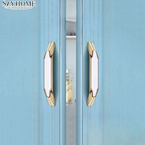 Tay nắm tủ tân cổ điển màu vàng trắng SH1063