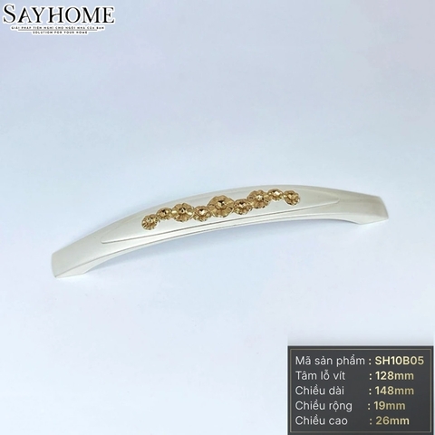 Tay nắm tủ tân cổ điển Vintage màu bạc đính hoa vàng SH10B05 tại Thành phố Hồ Chí Minh