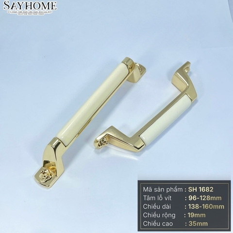 Tay nắm tủ tân cổ điển Vintage màu vàng gold mặt sứ trắng SH1682