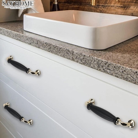 Tay nắm tủ tân cổ điển Vintage màu đen inox SH2215