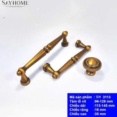 Tay nắm tân cổ điển Vintage màu vàng đồng SH3113