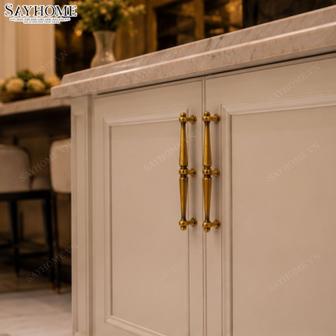 Tay nắm tân cổ điển Vintage màu vàng đồng SH3113