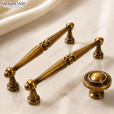 Tay nắm tân cổ điển Vintage màu vàng đồng SH3113