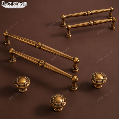 Tay nắm tân cổ điển Vintage màu vàng đồng SH3113