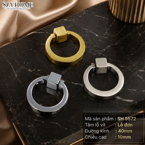 Tay nắm tủ khoen tròn hiện đại màu vàng và inox SH5163