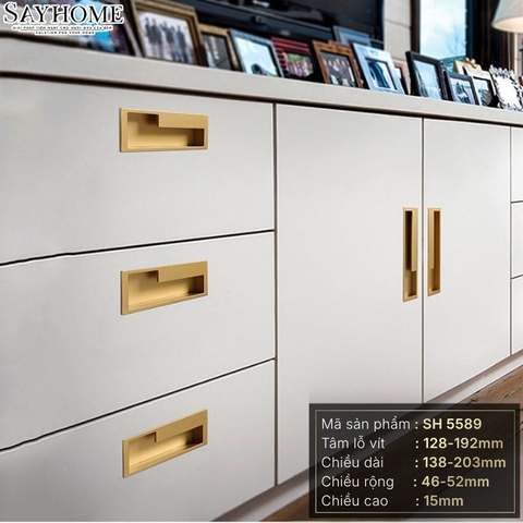 Tay nắm âm tủ hiện đại màu vàng gold SH5589