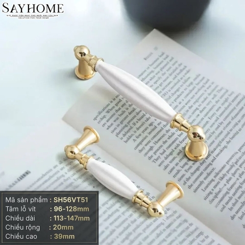 Tay nắm tủ tân cổ điển Vintage màu vàng mặt sứ trắng SH56VT51 tại thành phố Hồ Chí Minh