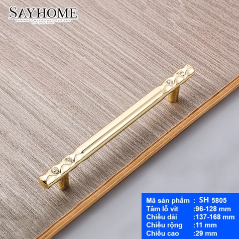 Tay nắm tủ hiện đại màu vàng gold 18k đính đá SH5805