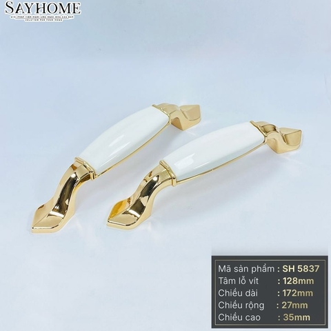 Tay nắm tủ tân cổ điển Vintage màu vàng mặt sứ trắng SH5837