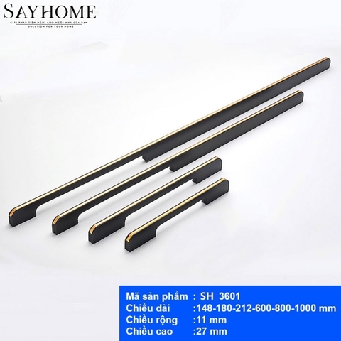Tay nắm tủ áo thanh dài hiện đại màu đen mặt vàng SH3601