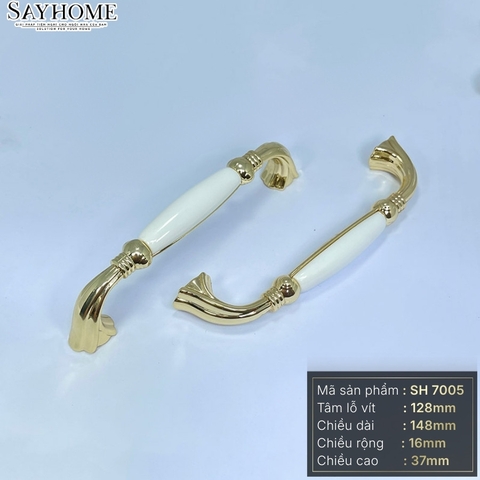 Tay nắm tủ tân cổ điển Vintage màu vàng mặt sứ trắng SH7005