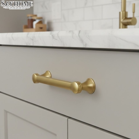 Tay nắm tủ tân cổ điển Vintage màu vàng xước SH8000