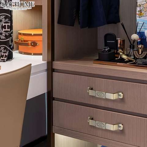 Tay nắm tủ tân cổ điển vintage màu vàng đồng SH8891