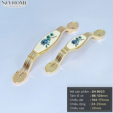 Tay nắm tủ tân cổ điển Vintage màu vàng mặt sứ trắng SH9023