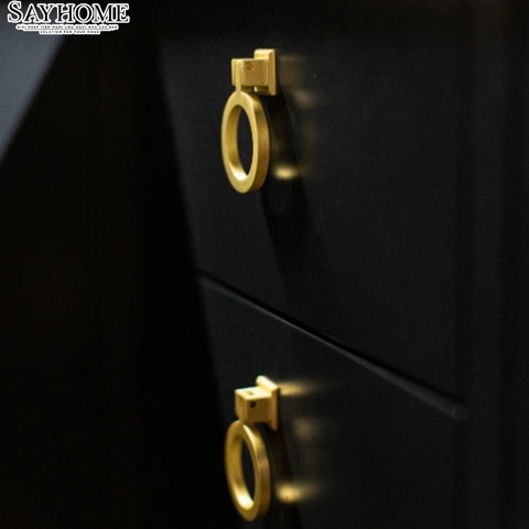 Tay nắm tủ khoen tròn tân cổ điển màu vàng SH9237