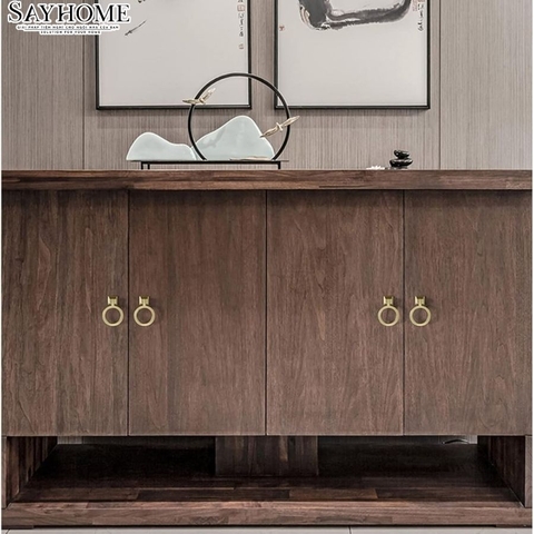 Tay nắm tủ khoen tròn tân cổ điển màu vàng SH9237