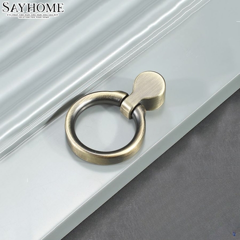 Tay nắm tủ khoen tròn tân cổ điển vintage màu đồng SH9245
