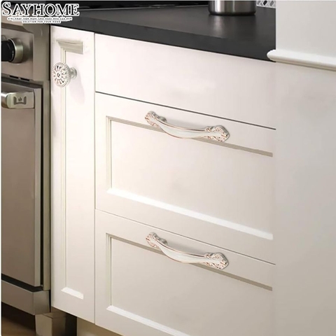 Tay nắm tủ tân cổ điển Vintage màu trắng ngọc viền vàng SH9393