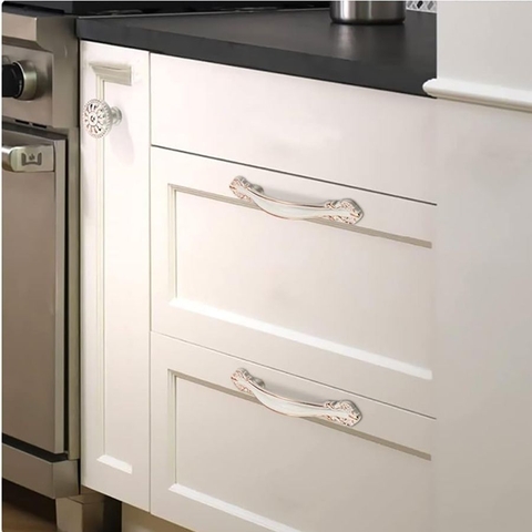 Tay nắm tủ tân cổ điển Vintage màu trắng ngọc viền vàng SH9393