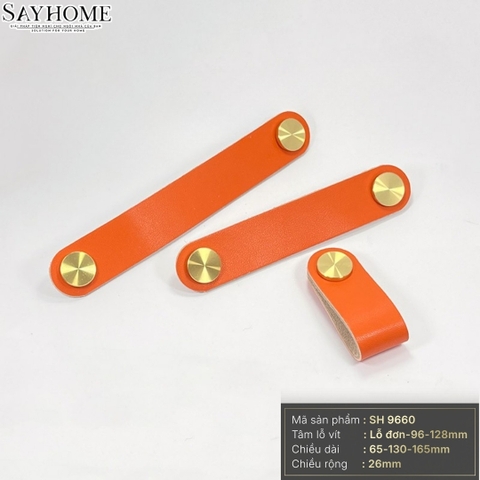 Tay nắm tủ hiện đại da bò nút đồng màu cam vàng SH9660
