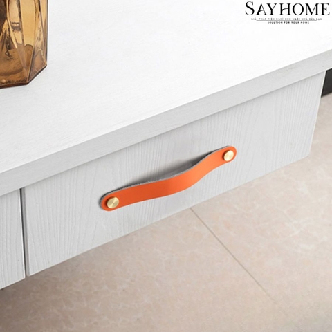 Tay nắm tủ hiện đại da bò nút đồng màu cam vàng SH9660