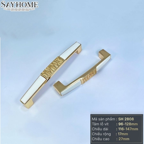Tay nắm tủ tân cổ điển màu vàng gold mặt sứ trắng SH2808