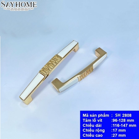 Tay nắm tủ tân cổ điển màu vàng gold mặt sứ trắng SH2808
