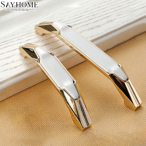 Tay nắm tủ tân cổ điển màu vàng mặt sứ trắng SH1063