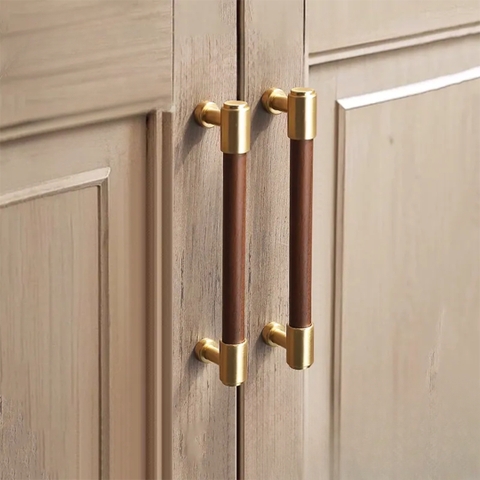 Tay nắm đũa tân cổ điển vintage màu vàng gold, gỗ óc chó SH9066