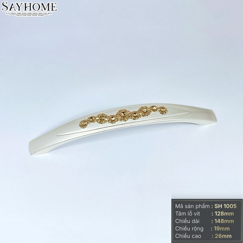 Tay nắm tủ tân cổ điển Vintage màu bạc đính hoa vàng SH1005