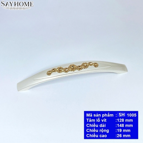 Tay nắm tủ tân cổ điển Vintage màu bạc đính hoa vàng SH1005