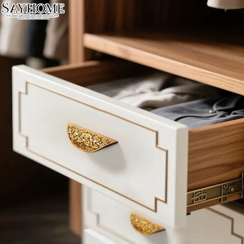 Tay nắm tủ tân cổ điển Vintage màu vàng đồng SH1616
