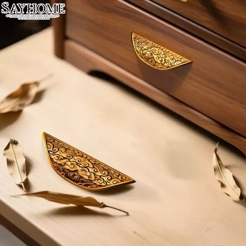 Tay nắm tủ tân cổ điển Vintage màu vàng đồng SH1616