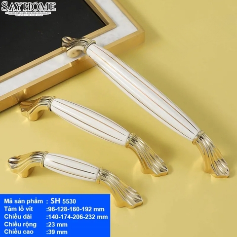 Tay nắm tủ tân cổ điển Vintage màu vàng mặt sứ trắng SH5530