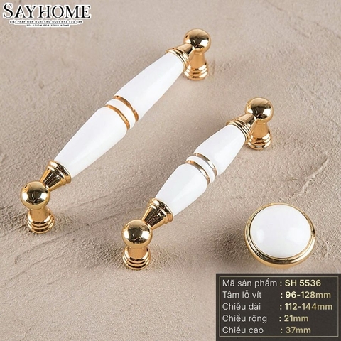 Tay nắm tủ tân cổ điển Vintage màu vàng mặt sứ trắng SH5536