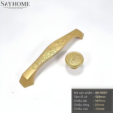 Tay nắm tủ tân cổ điển vintage màu vàng gold SH5587