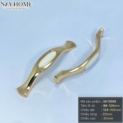 Tay nắm tủ tân cổ điển Vintage màu vàng gold mặt sứ trắng SH5588
