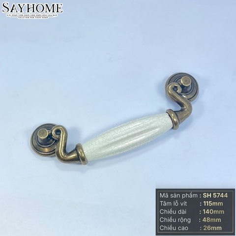 Tay nắm tủ tân cổ điển Vintage màu đồng mặt sứ trắng SH5744