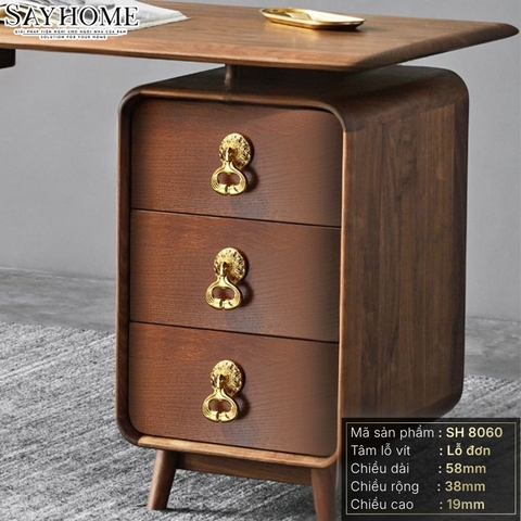 Tay nắm tủ tân cổ điển dạng khoen màu vàng gold SH8060