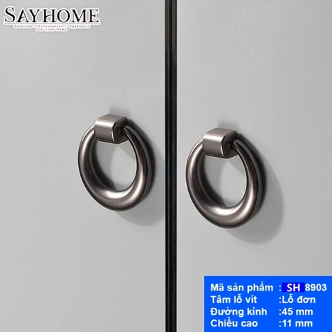 Tay nắm tủ hiện đại khoen tròn màu xám SH8903