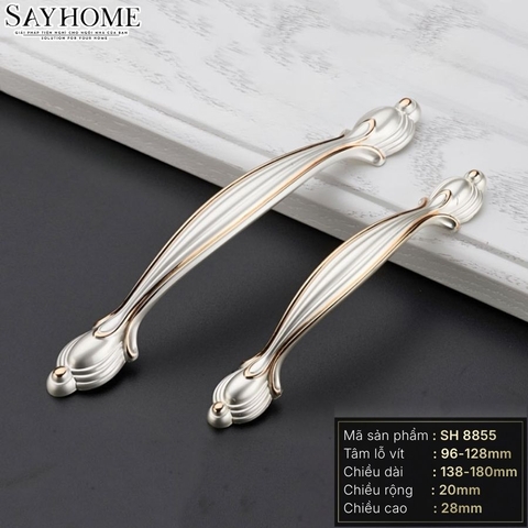 Tay nắm tủ tân cổ điển vintage màu bạc viền vàng SH8855