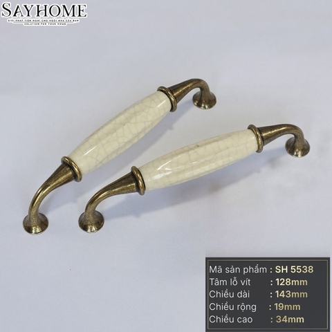 Tay nắm tủ tân cổ điển Vintage màu đồng mặt sứ trắng SH5538