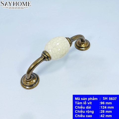 Tay nắm tủ tân cổ điển Vintage màu đồng mặt sứ trắng SH5637