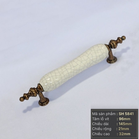Tay nắm tủ tân cổ điển Vintage màu đồng mặt sứ trắng SH5841