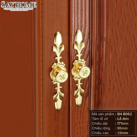 Tay nắm tủ tân cổ điển vintage màu vàng gold SH8062