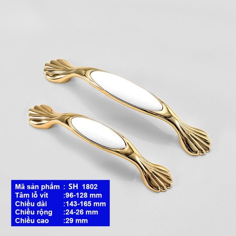 Tay nắm tủ tân cổ điển Vintage màu vàng mặt sứ trắng không hoa văn SH1802