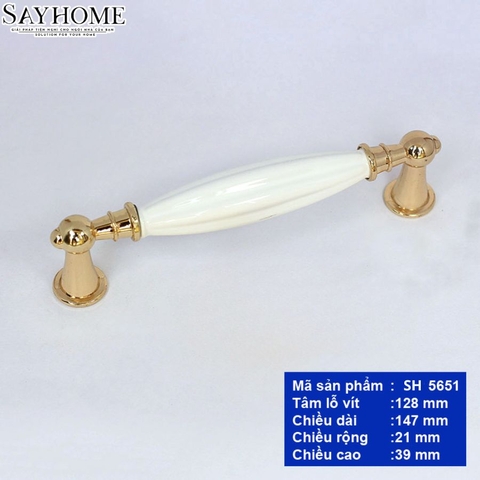 Tay nắm tủ tân cổ điển Vintage màu vàng mặt sứ trắng SH5651