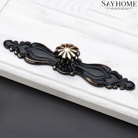 Tay nắm tủ tân cổ điển vintange màu đen vàng SH8853