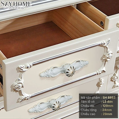 Tay nắm tủ tân cổ điển vintange màu trắng vàng SH8853