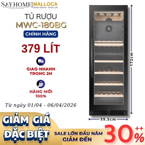 Tủ rượu MALLOCA MWC-180BG độc lập hoặc âm tủ 379L (154 chai) - Hàng chính hãng